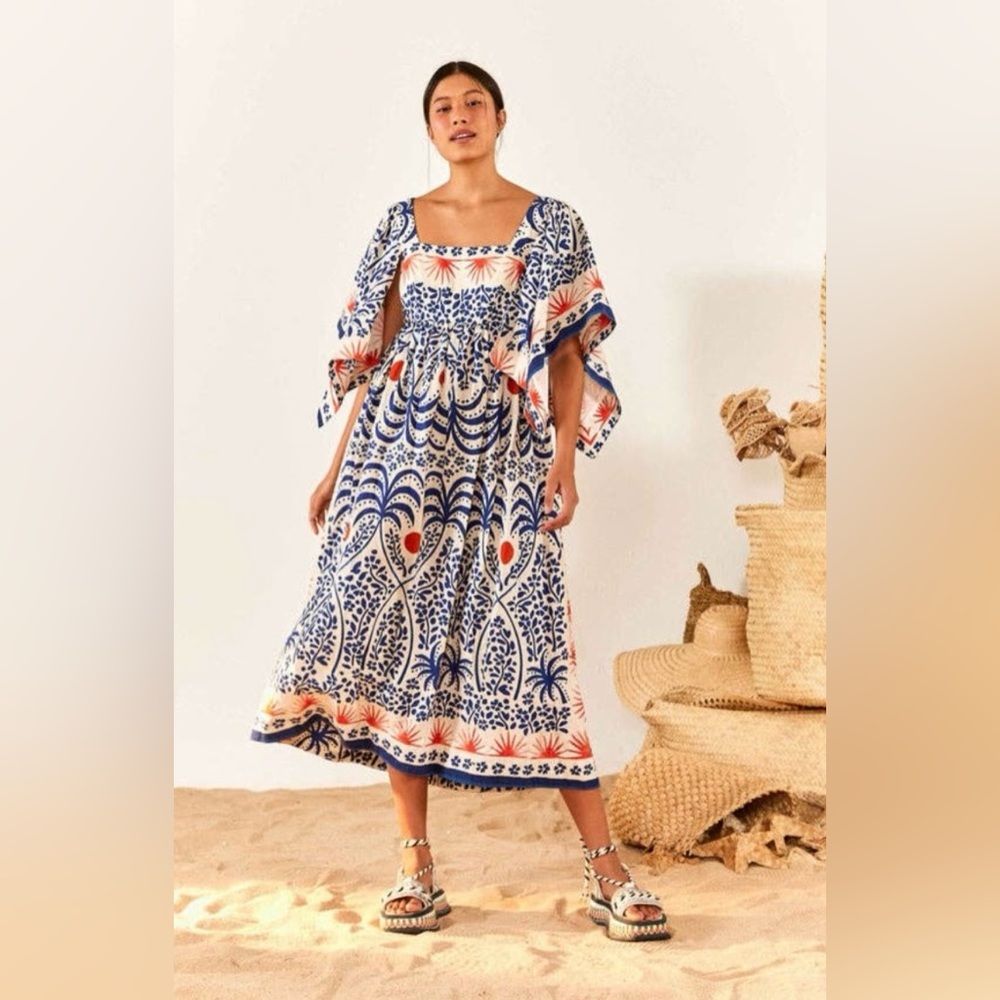 NWT Farm Rio Afternoon Breeze Midi Dress with Kimono Sleeves Size XS